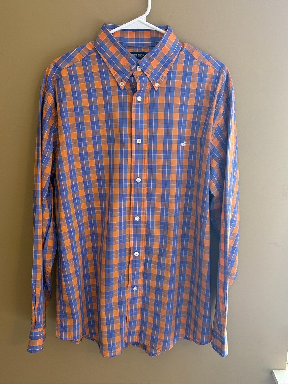Southern Marsh Orange & Blue Plaid Button-Down Shirt- Large, Southern Preppy